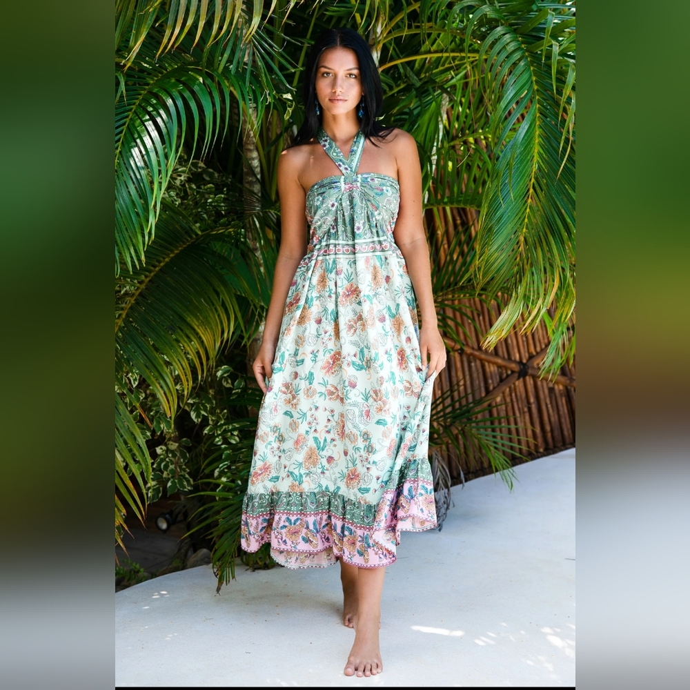 🎀Cupshe Floral Maxi Dress - Green and Pink
